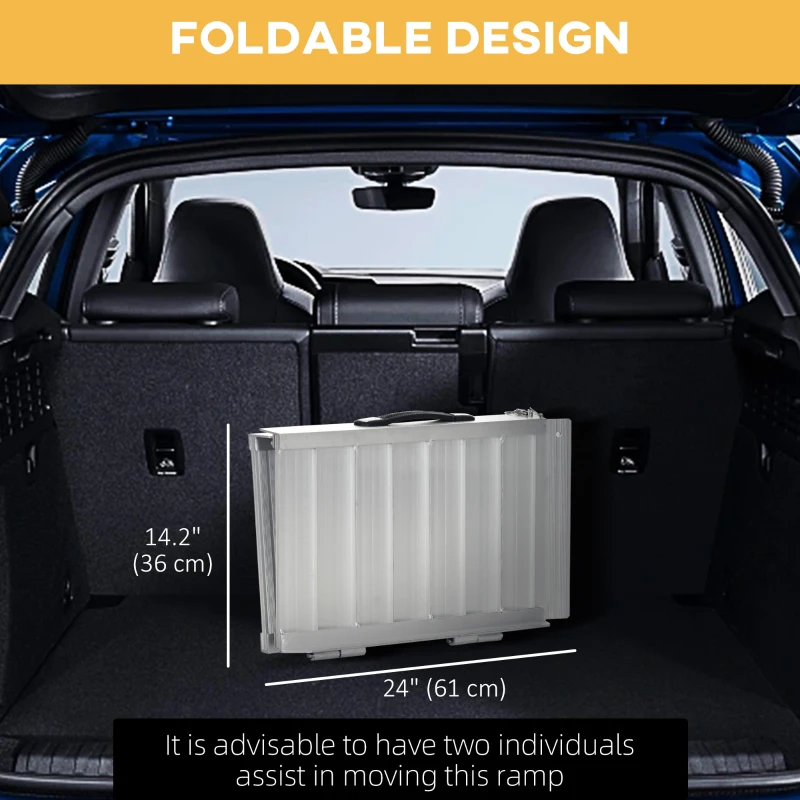 HOMCOM 2ft Wheelchair Ramp Foldable Portable Easy Access Carrier Ramp with Carrying Handle Aluminum