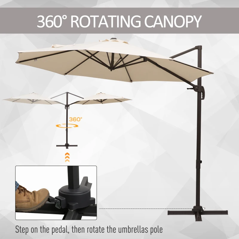 Outsunny 10ft Cantilever Patio Umbrella with 360° Rotation, Crank & Cross Base for Garden Deck Pool Backyard, Cream
