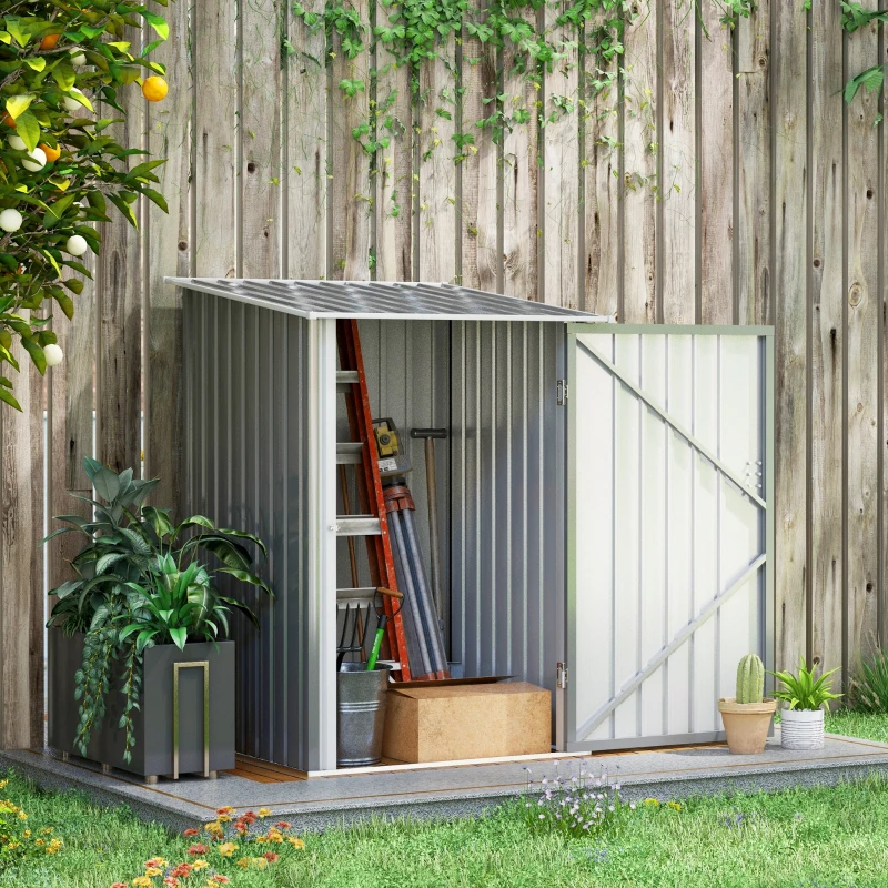Outsunny 3.3'x3.4' Garden Storage Shed - Compact Galvanized Tool House with Lockable Door, Ideal for Yard & Outdoor Equipment Storage