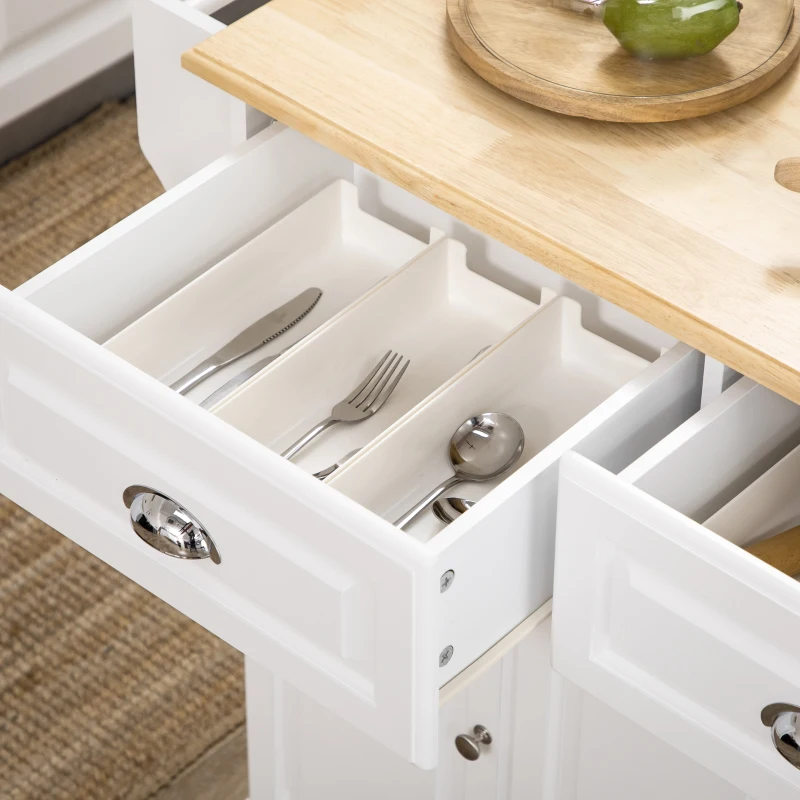 HOMCOM Triple-Cabinet Kitchen Island on Wheels, Kitchen Storage Cabinet with Drawers, Rolling Utility Cart White