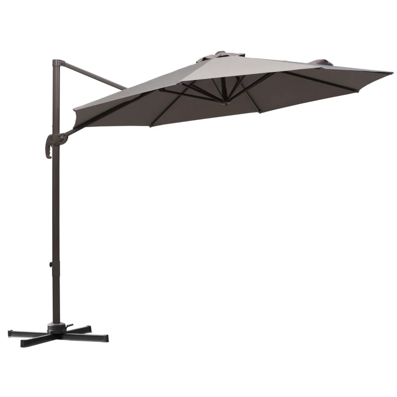 Outsunny 10ft Cantilever Patio Umbrella with 360° Rotation, Crank & Cross Base for Garden Deck Pool Backyard, Grey