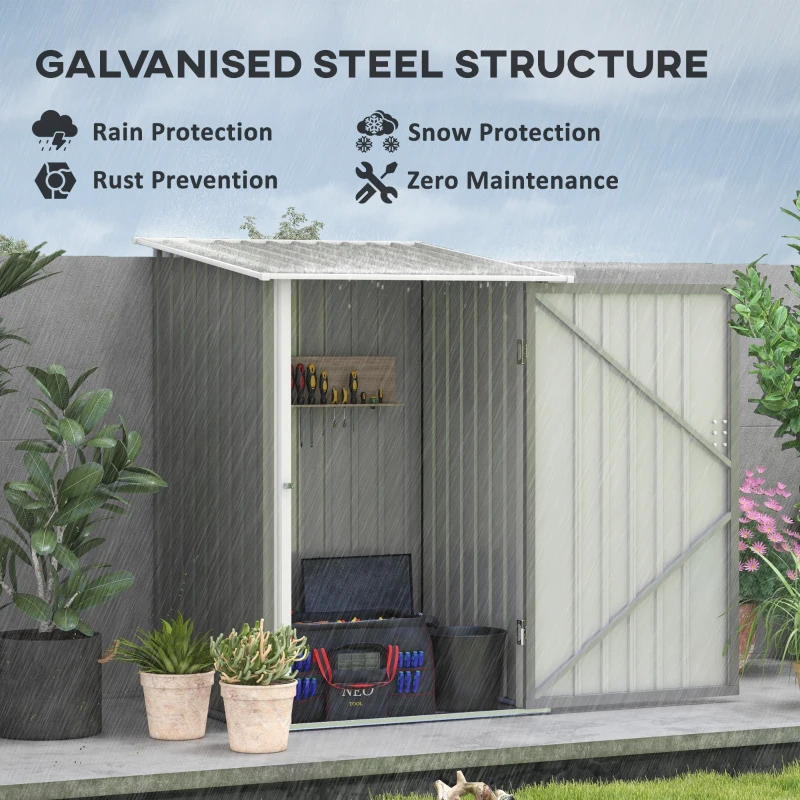 Outsunny 3.3'x3.4' Garden Storage Shed - Compact Galvanized Tool House with Lockable Door, Ideal for Yard & Outdoor Equipment Storage