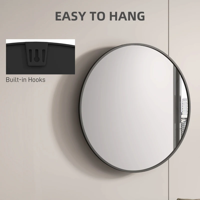 HOMCOM 36" Round Mirror, Bathroom Wall Mirror with Metal Frame, Decorative Vanity Mirror for Living Room, Bedroom, Black