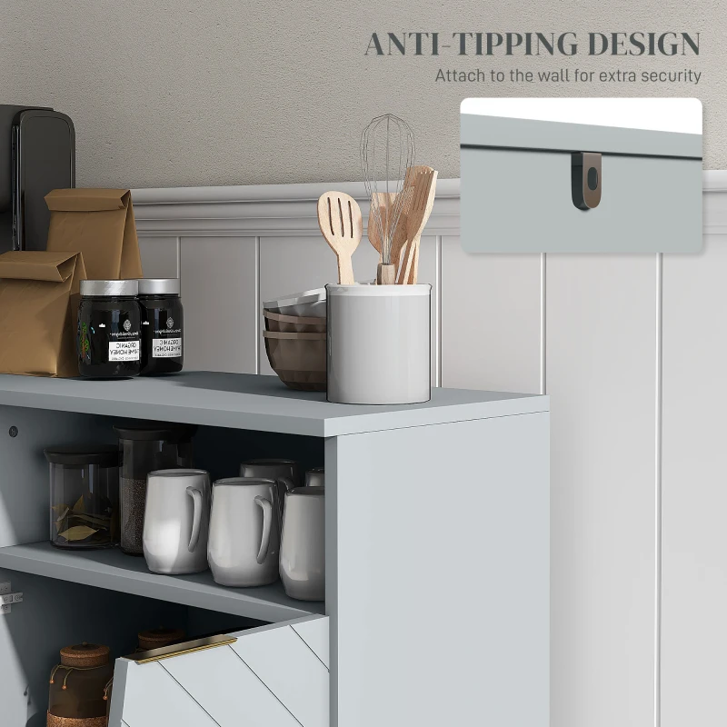 HOMCOM Accent Sideboards, Kitchen Storage Cabinet with 4 Doors, Adjustable Shelves, Metal Base for Living Room, Hallway, Grey