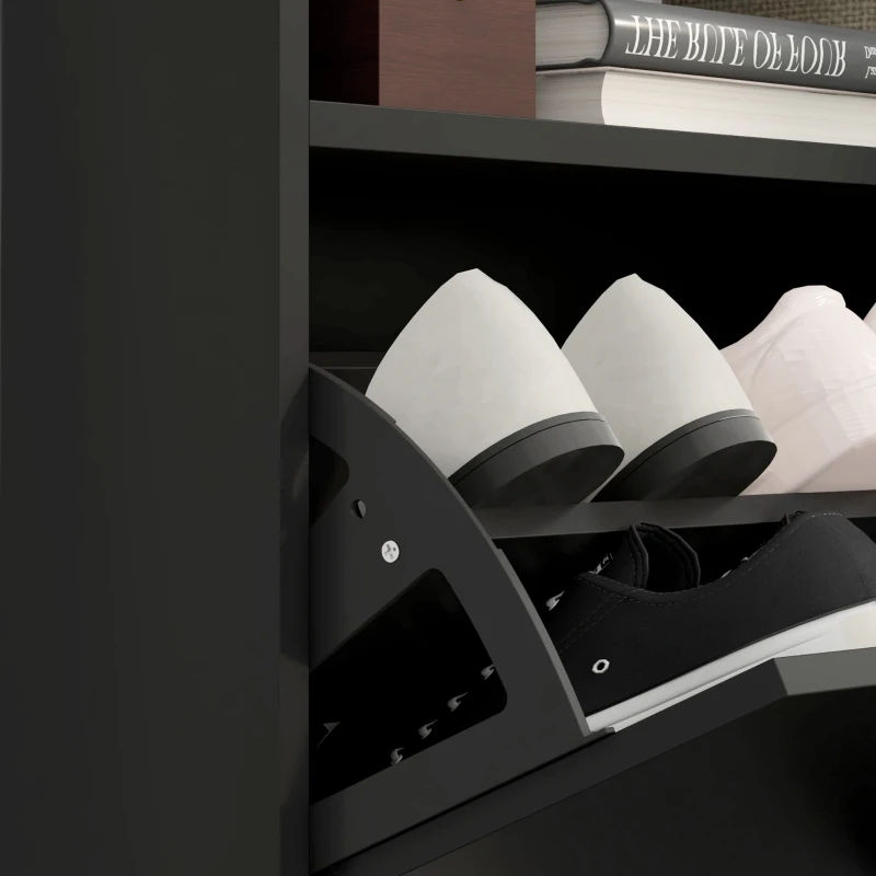 HOMCOM Wall Mounted or Freestanding Shoe Storage Cabinet with LED Light and 2 Flip Drawers for 12-16 Pairs of Shoes