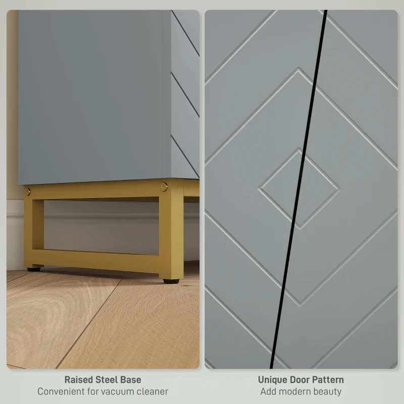 HOMCOM Accent Sideboards, Kitchen Storage Cabinet with 4 Doors, Adjustable Shelves, Metal Base for Living Room, Hallway, Grey