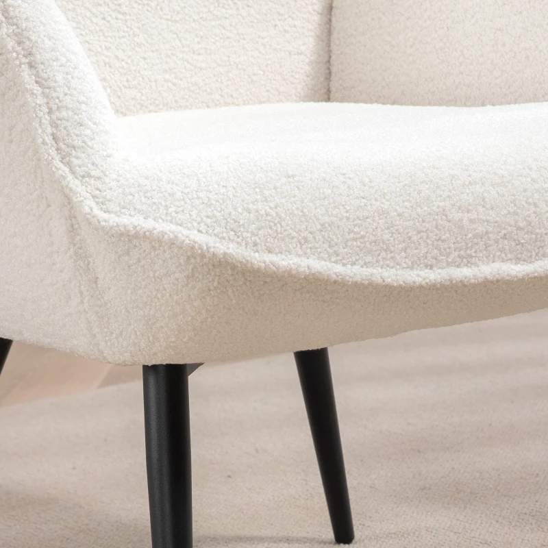 HOMCOM Accent Sherpa Chair, Upholstered Armchair, Fluffy Wingback Chair for Living Room, Reading Room, Cream White