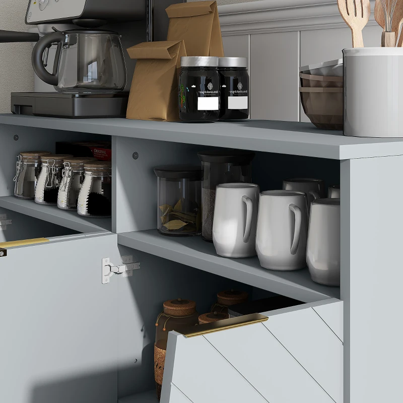 HOMCOM Accent Sideboards, Kitchen Storage Cabinet with 4 Doors, Adjustable Shelves, Metal Base for Living Room, Hallway, Grey