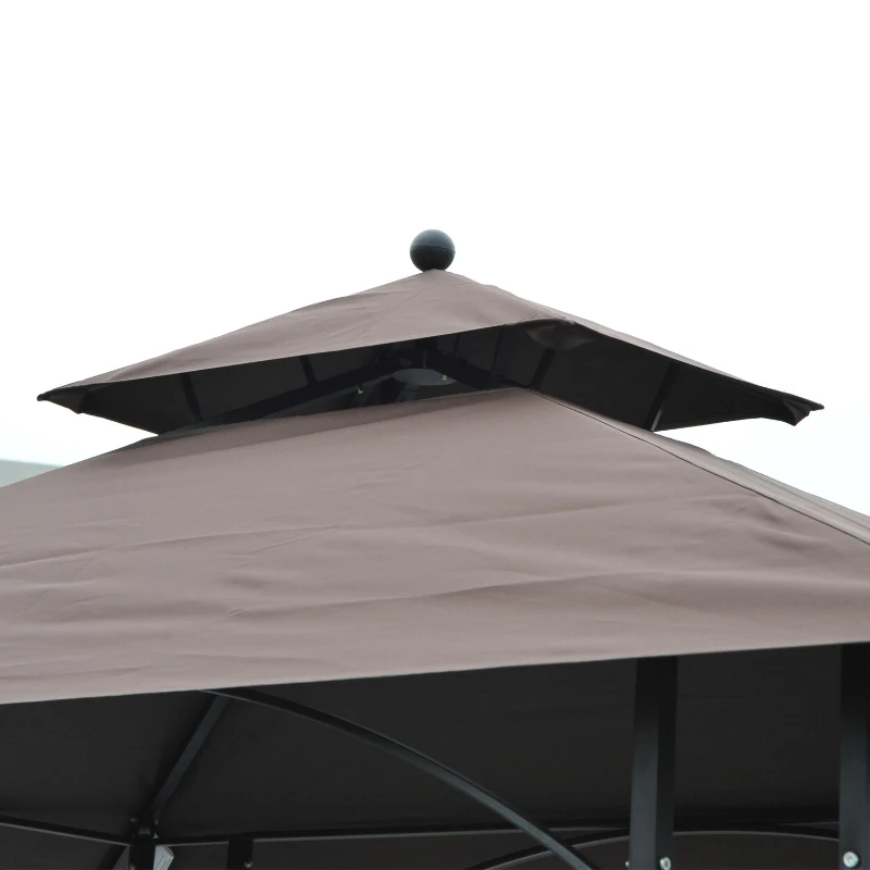Outsunny 8' x 5' Grill Gazebo Double Tiered Tent Pavilion Grill Canopy Garden Sun Shade with 2-Tires Shelf