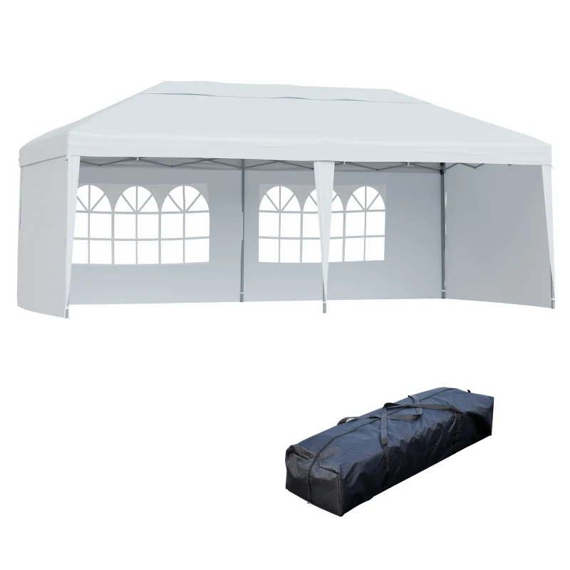Outsunny 10'x 20' Outdoor Pop Up Canopy Tent Party  Party Tent Commercial Instant Shelter  W/ Carring Bag White