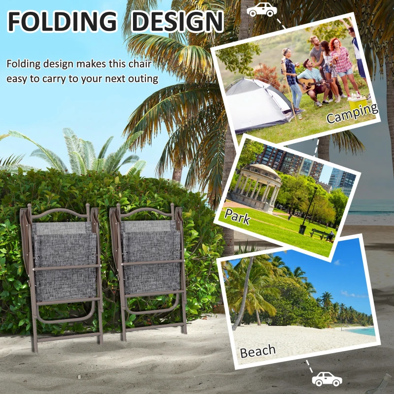 Outsunny 2 Pieces Folding Patio Camping Chairs Set, Sports Chairs for Adults with Armrest, Mesh Fabric Seat for Lawn