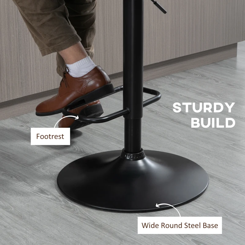 HOMCOM Counter Height Bar Stools Set of 2, Height Adjustable Swivel Barstools with Footrest and Tufted Back, Linen Fabric Bar Chairs, Brown