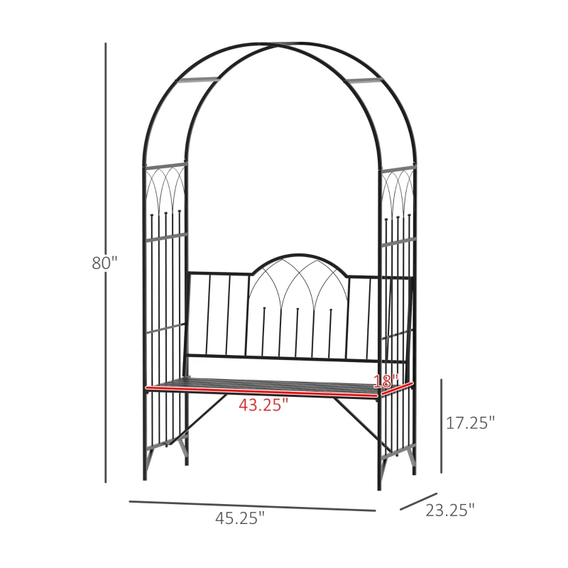 Outsunny Metal Trellis Arbor Arch for Climbing Plants with Garden Bench, Grow Grapes & Vines, Patio Decor & 2-Person Outdoor Interlacing Decorative Seating with Tips, 484 lbs. Weight Capacity, Black