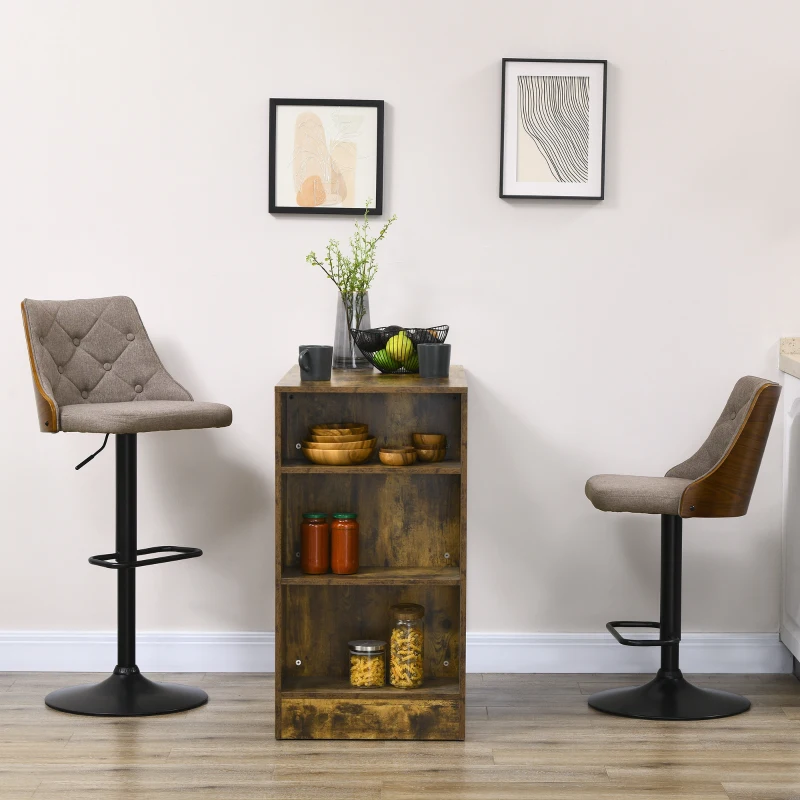HOMCOM Counter Height Bar Stools Set of 2, Height Adjustable Swivel Barstools with Footrest and Tufted Back, Linen Fabric Bar Chairs, Brown