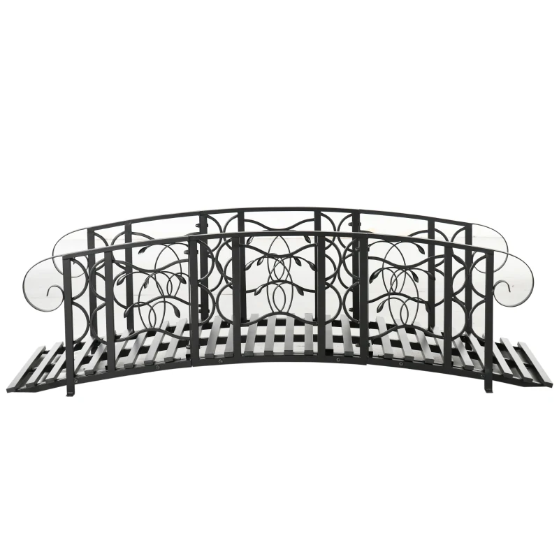 Outsunny 6' Metal Garden Bridge, Arch Design with 660 lbs. Capacity, Safety Rails, Vine Motifs, Enhances Backyard Creek, Stream, Pond, Black