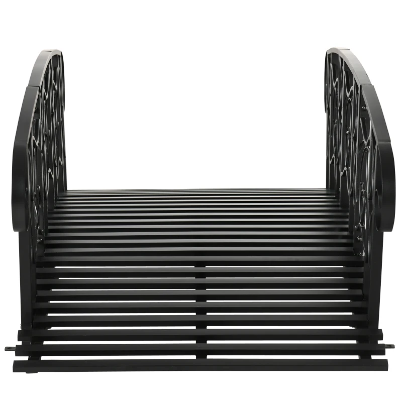 Outsunny 6' Metal Garden Bridge, Arch Design with 660 lbs. Capacity, Safety Rails, Vine Motifs, Enhances Backyard Creek, Stream, Pond, Black