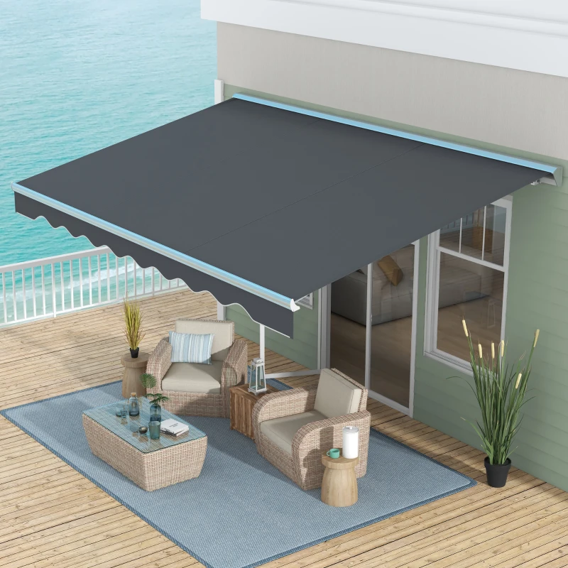 Outsunny 16.5' Electric Retractable Awning with LED, UV40+ Sun Shade, Remote & Crank Control for Deck, Balcony, Yard, Dark Gray