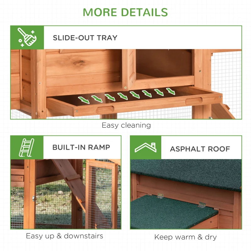 PawHut 69" Chicken Coop Wooden Hen House Rabbit Hutch Poultry Cage Pen Outdoor Backyard with Outdoor Run Resting Nesting Box Removable Tray Waterproof Asphalt Roof Lockable Door Yellow and Green