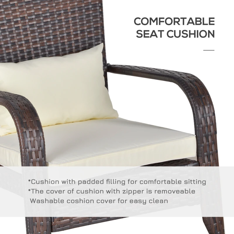Outsunny Patio Wicker Adirondack Chair, Outdoor PE Rattan Fire Pit Chair, Muskoka Chair w/ Soft Cushions, Tall Curved Backrest and Comfortable Armrests for Deck or Garden, White
