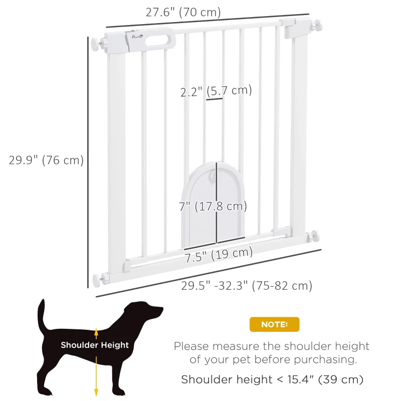 PawHut 30"-32" Extra Wide Pet Gate Barrier with Small Door, 30"H Dog Gate with Safety Gate Barrier, Stair Pressure Fit, White