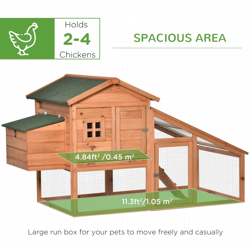 PawHut 69" Chicken Coop Wooden Hen House Rabbit Hutch Poultry Cage Pen Outdoor Backyard with Outdoor Run Resting Nesting Box Removable Tray Waterproof Asphalt Roof Lockable Door Yellow and Green
