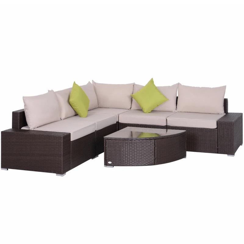 Outsunny 6pcs Outdoor Wicker Sectioanal Set All Weather Wicker Rattan Conversation Coffee Table Chair Garden Lounging Sofa Set Patio Furniture