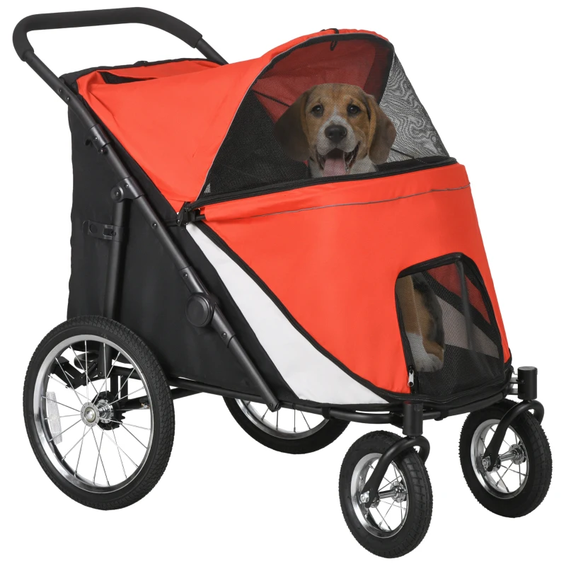 PawHut Durable Pet Stroller for Medium/Large Dogs and Cats, Red with Cushion, Perfect for Travel & Outdoor Walks