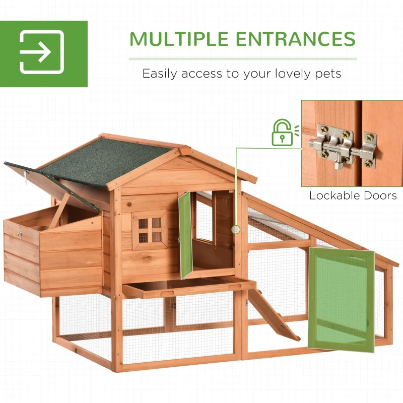 PawHut 69" Chicken Coop Wooden Hen House Rabbit Hutch Poultry Cage Pen Outdoor Backyard with Outdoor Run Resting Nesting Box Removable Tray Waterproof Asphalt Roof Lockable Door Yellow and Green