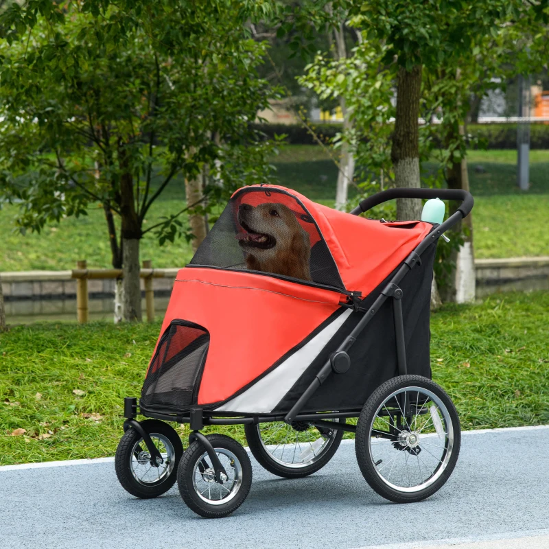 PawHut Durable Pet Stroller for Medium/Large Dogs and Cats, Red with Cushion, Perfect for Travel & Outdoor Walks