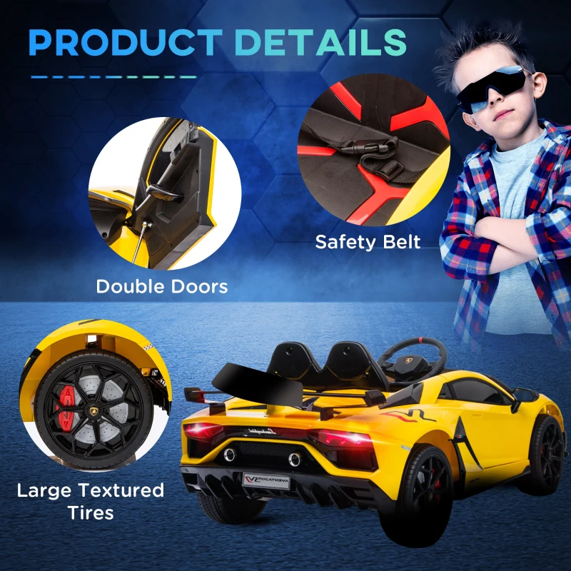 Aosom Compatible 12V Battery-powered Kids Electric Ride On Car Toy with Parental Remote Control Music Lights Bluetooth Suspension Wheels for 3-8 Years Old Yellow