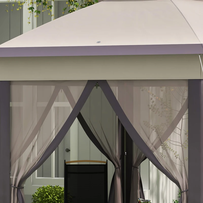 Outsunny 13' x 13' Pop Up Gazebo Hexagonal Canopy Shelter with 6 Zippered Mesh Netting for Patio Backyard Garden Wedding Party