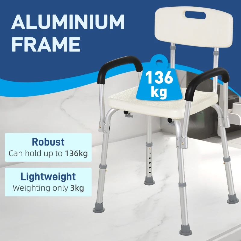 HOMCOM Adjustable Medical Shower Chair with Back, Bathtub Bench Bath Seat with Padded Arms, Non Slip Tub Safety for Disabled, Seniors, Elderly