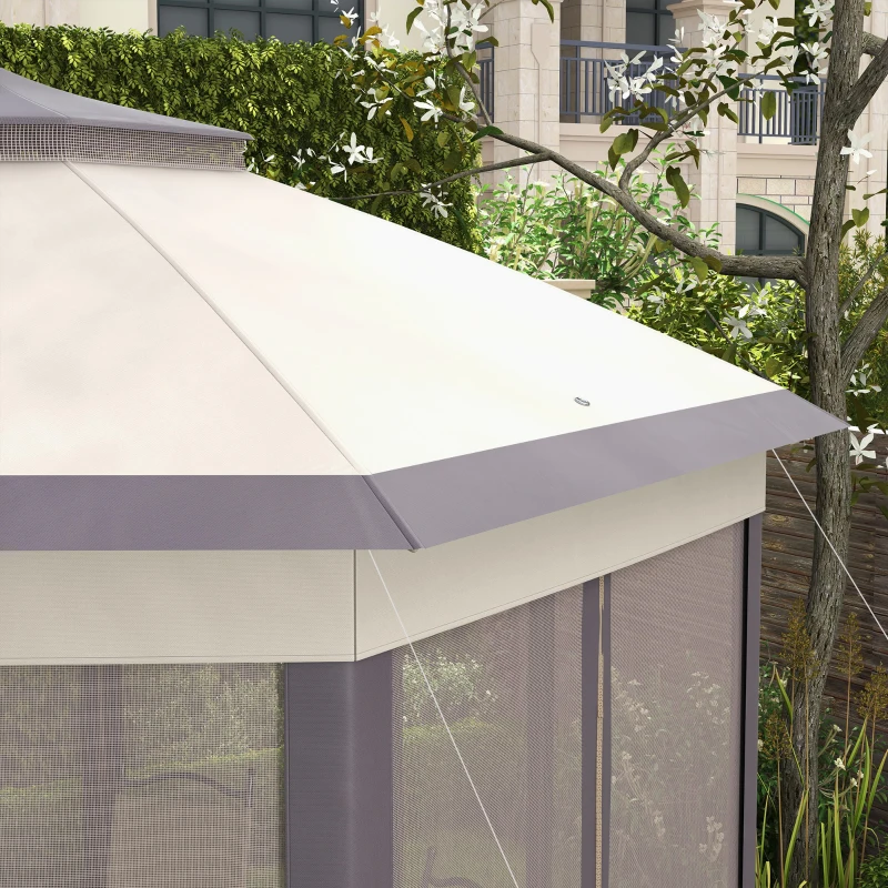 Outsunny 13' x 13' Pop Up Gazebo Hexagonal Canopy Shelter with 6 Zippered Mesh Netting for Patio Backyard Garden Wedding Party
