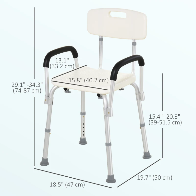 HOMCOM Adjustable Medical Shower Chair with Back, Bathtub Bench Bath Seat with Padded Arms, Non Slip Tub Safety for Disabled, Seniors, Elderly