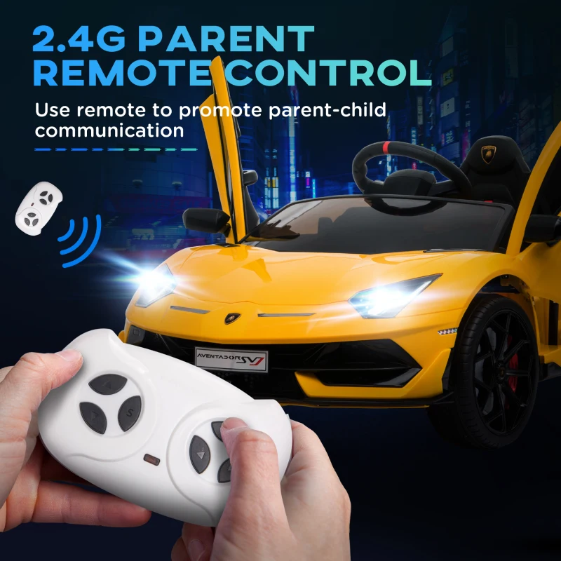 Aosom Compatible 12V Battery-powered Kids Electric Ride On Car Toy with Parental Remote Control Music Lights Bluetooth Suspension Wheels for 3-8 Years Old Yellow