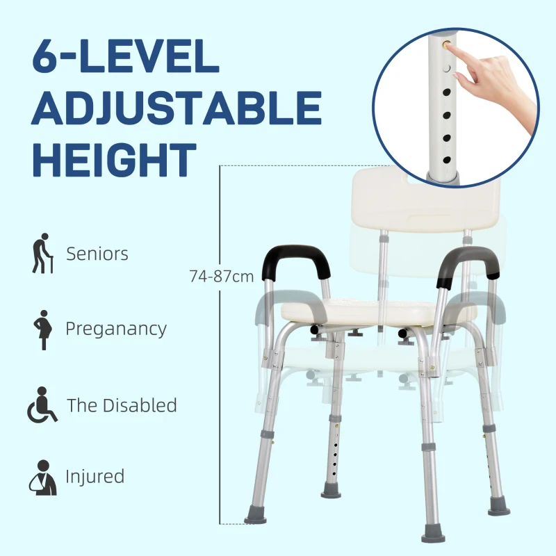 HOMCOM Adjustable Medical Shower Chair with Back, Bathtub Bench Bath Seat with Padded Arms, Non Slip Tub Safety for Disabled, Seniors, Elderly