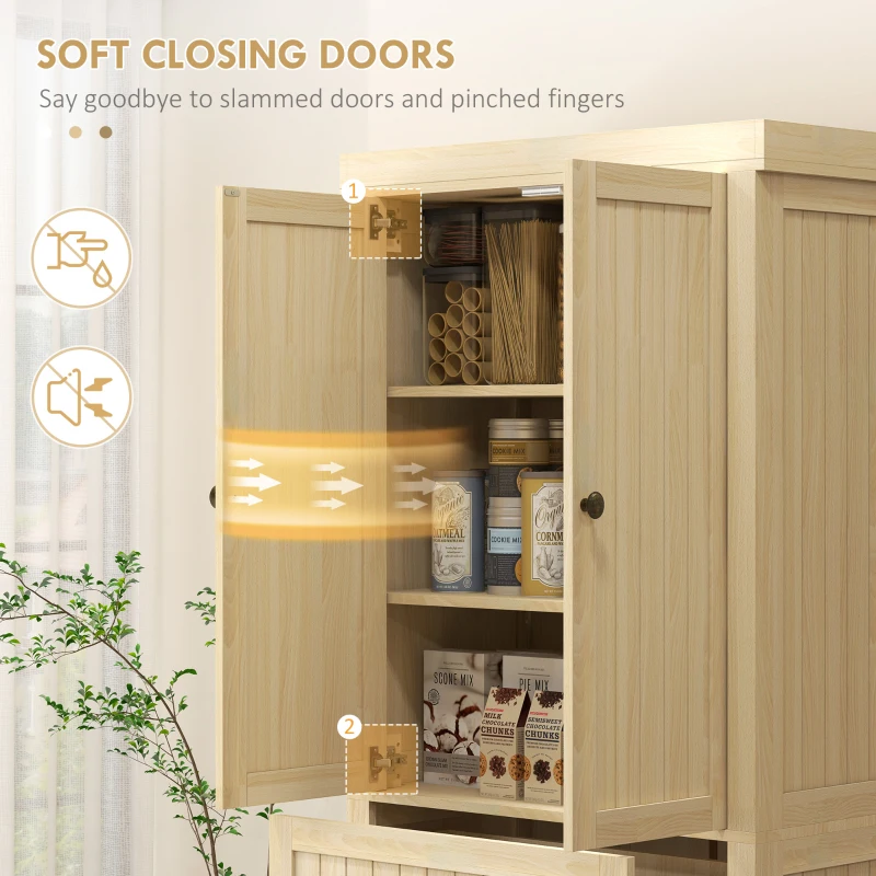 HOMCOM 72" Kitchen Cabinet, Kitchen Pantry Cabinet with 4 Doors, 2 Adjustable Shelves and Drawer, Nature Wood