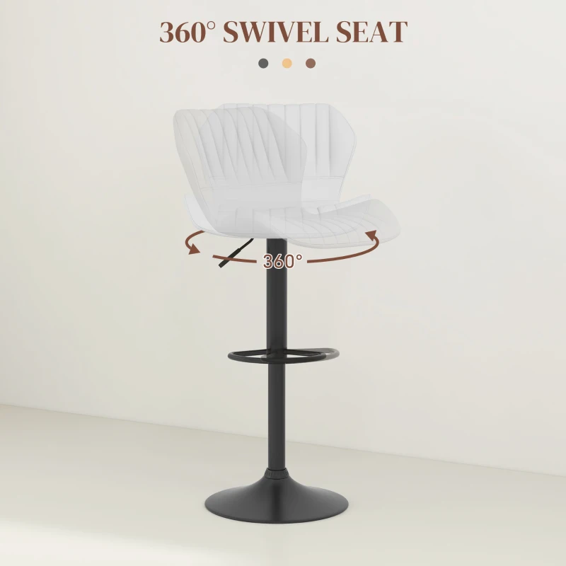 HOMCOM Shell Back Bar Stool Set of 2, PU Leather Adjustable Swivel Barstools with Chrome Base and Footrest for Kitchen Counter, Pub, White