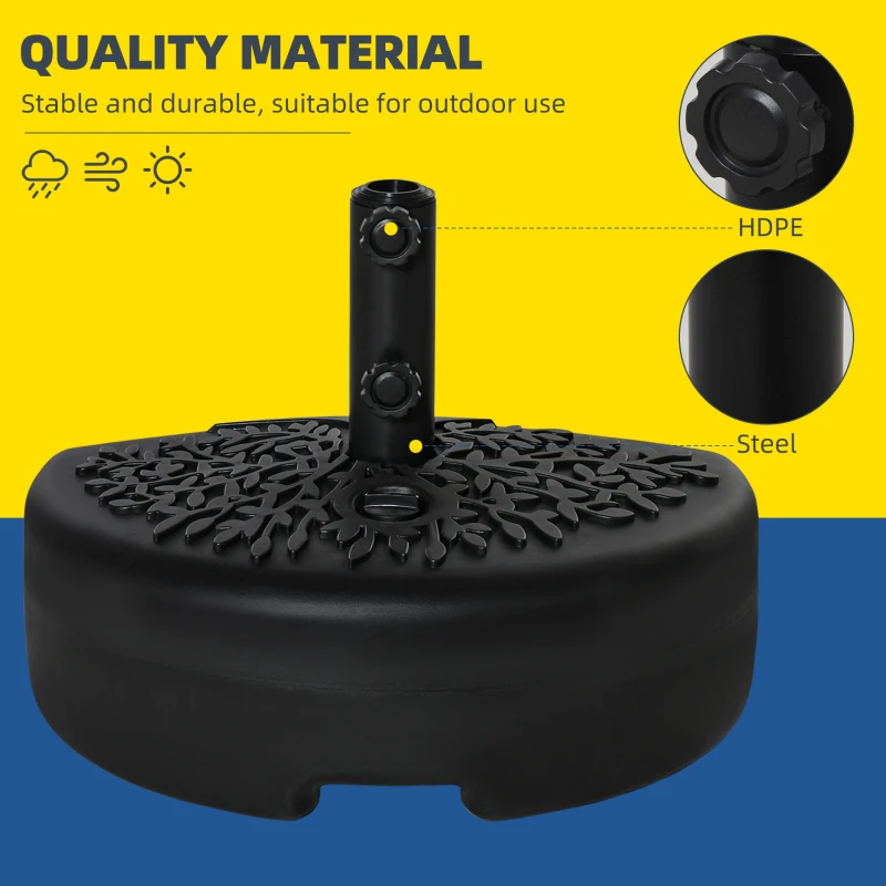 Outsunny Plastic Half Round Umbrella Base, Sand or Water Filled Half Patio Umbrella Stand Holder 40lb Water or 46lb Sand, Black