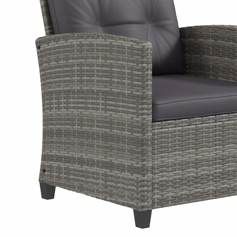 Outsunny 4 Piece Rattan Patio Furniture Set w/ Glass Table Top, Cushions for Backyard, Garden, Poolside, Deck, Charcoal Grey