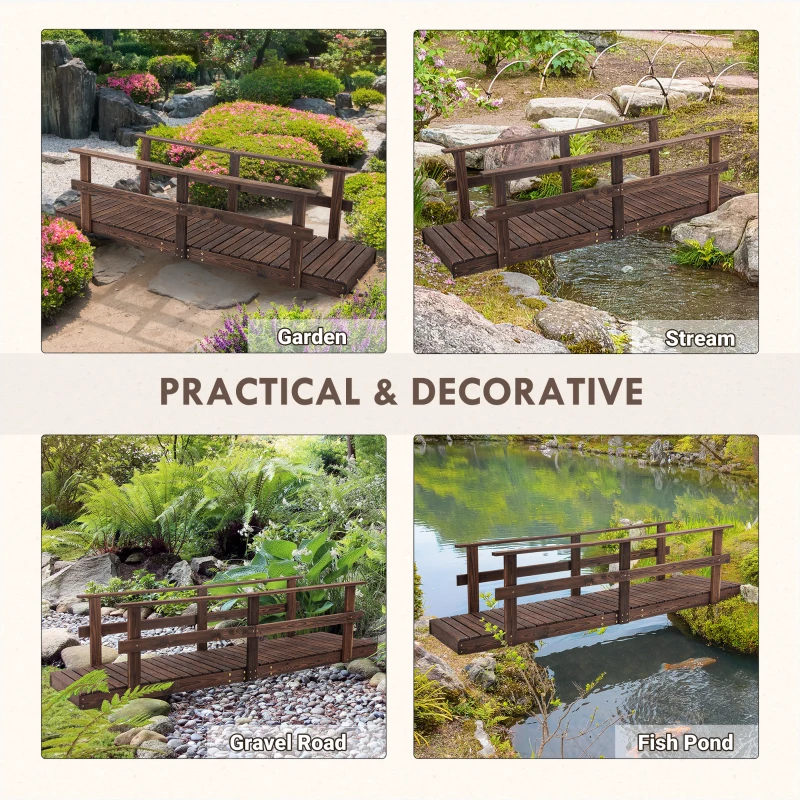 Outsunny 7' Garden Bridge with Pine Wood and Stained Finish for Backyard Ponds Creeks Streams Wood