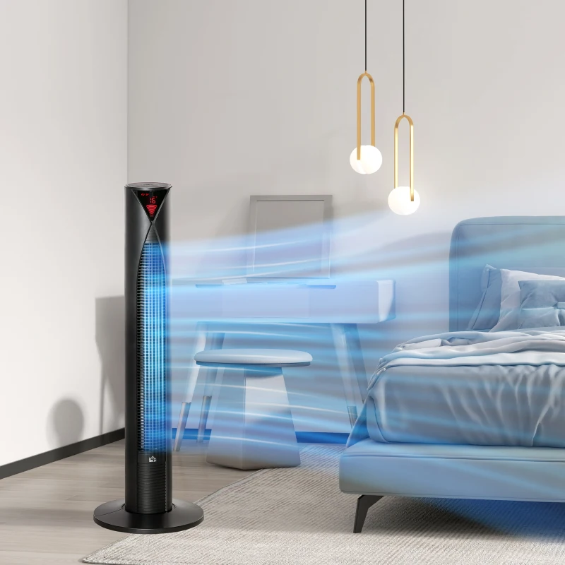 HOMCOM Tower Fan and 16" Pedestal Fan Set, with Remote Control, Height Adjustable, Tilted Head, Timer, Oscillating Standing Fan, Stand Floor Fans for Bedroom, White