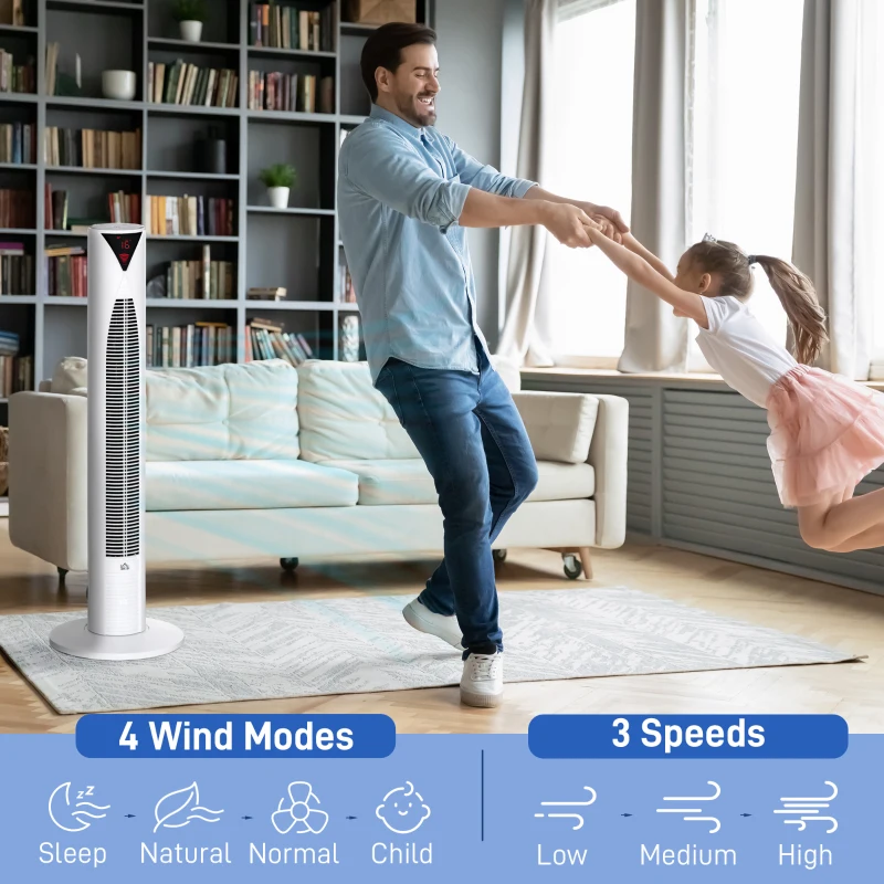 HOMCOM 8000 BTU Portable Air Conditioner and Tower Fan Set, 344 Sq. Ft., 3-in-1 Portable AC Unit and Floor Fan with Timer On/off, Remote, Window Kits, White