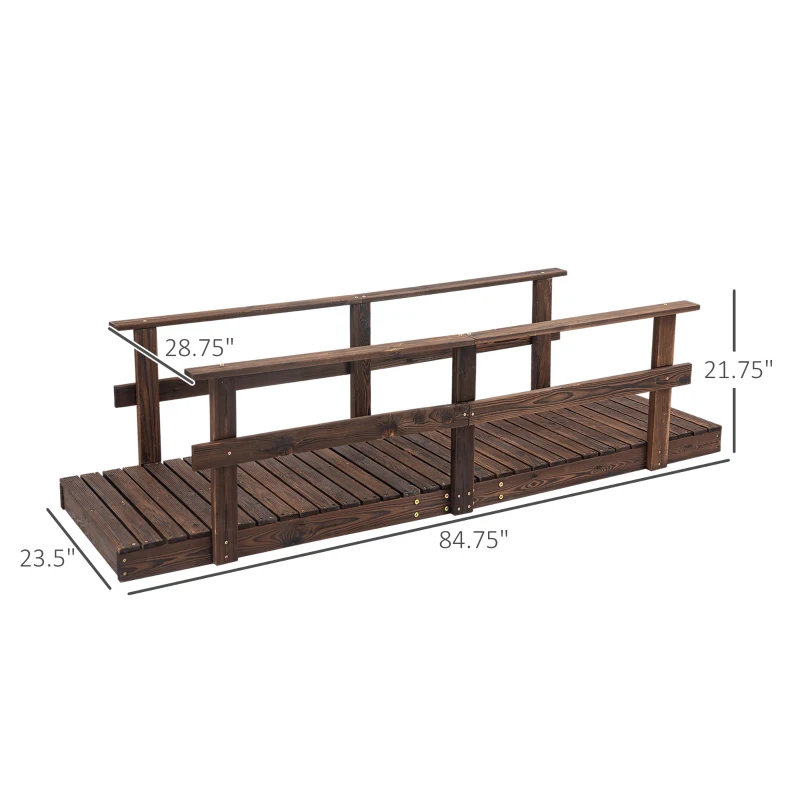 Outsunny 7' Garden Bridge with Pine Wood and Stained Finish for Backyard Ponds Creeks Streams Wood