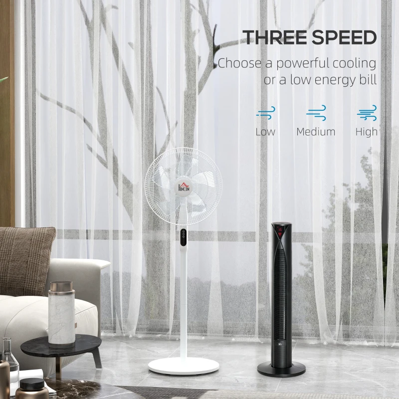 HOMCOM Tower Fan and 16" Pedestal Fan Set, with Remote Control, Height Adjustable, Tilted Head, Timer, Oscillating Standing Fan, Stand Floor Fans for Bedroom, White