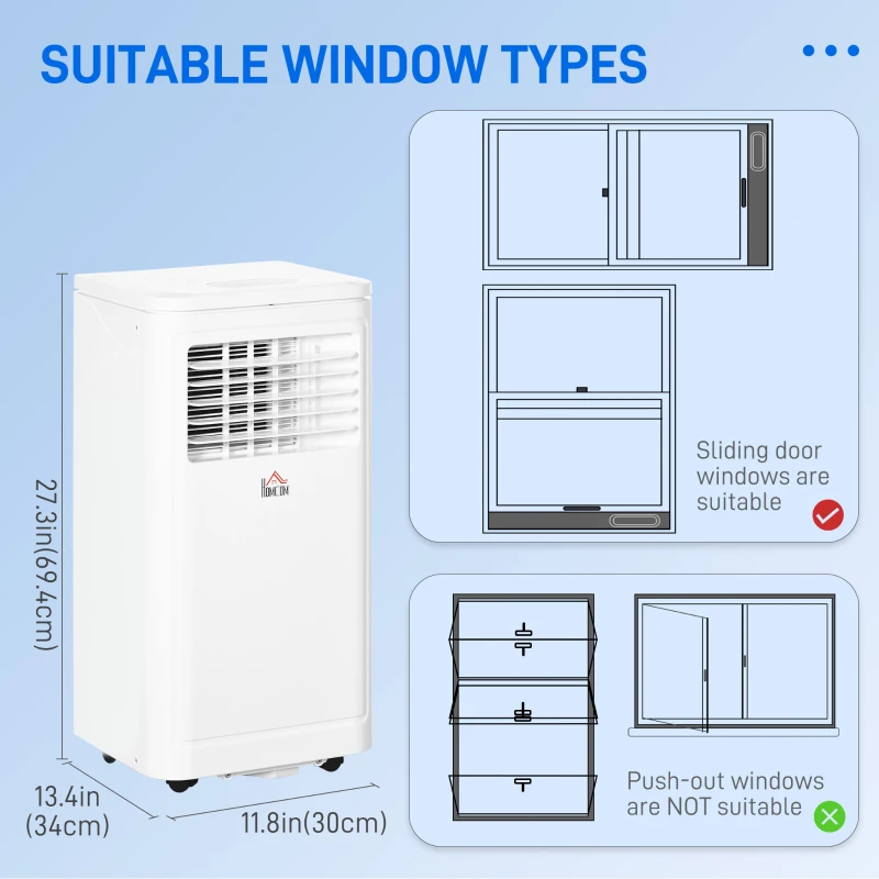 HOMCOM 8000 BTU Portable Air Conditioner and Tower Fan Set, 344 Sq. Ft., 3-in-1 Portable AC Unit and Floor Fan with Timer On/off, Remote, Window Kits, White
