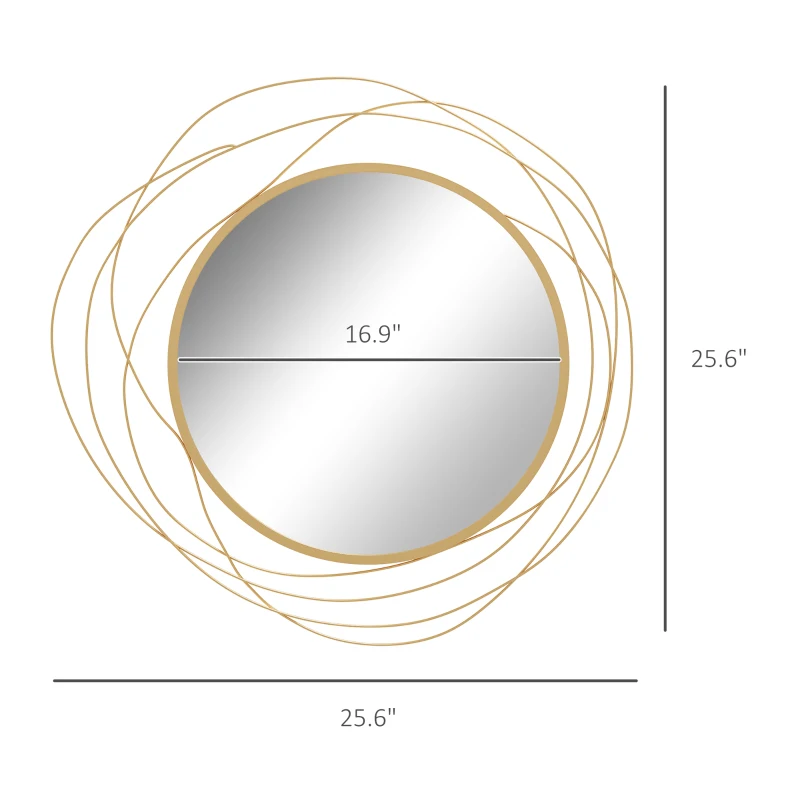 HOMCOM 25.6" Circle Mirror for Wall, Modern Metal Wall Art for Living Room, Bedroom and Dining Room, Gold