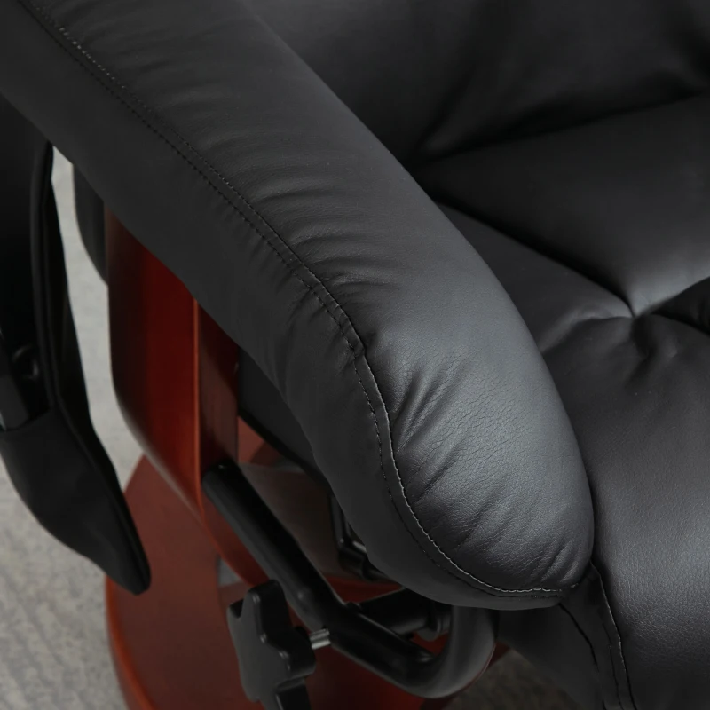 HOMCOM Recliner Chair with Ottoman, Electric Faux Leather Recliner with 10 Vibration Points and 5 Massage Mode, Reclining Chair with Swivel Wood Base, Remote Control and Side Pocket, Black