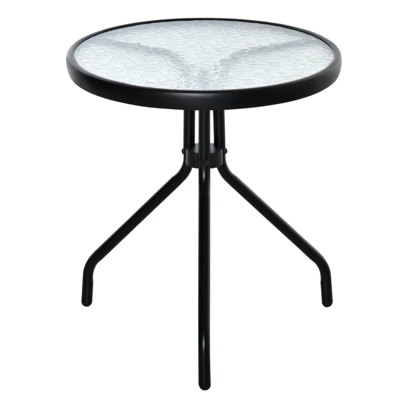 Outsunny 20" Round Outdoor End Table, Patio Side Table with Tempered Glass Top for Garden, Balcony, Poolside, Black