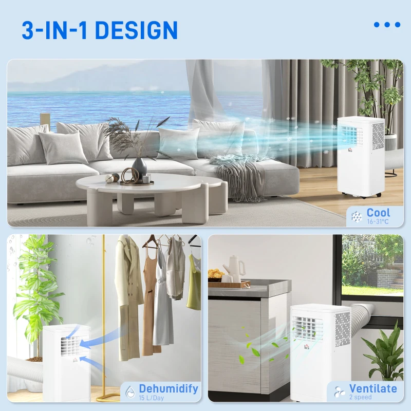 HOMCOM 8000 BTU Portable Air Conditioner and Tower Fan Set, 344 Sq. Ft., 3-in-1 Portable AC Unit and Floor Fan with Timer On/off, Remote, Window Kits, White